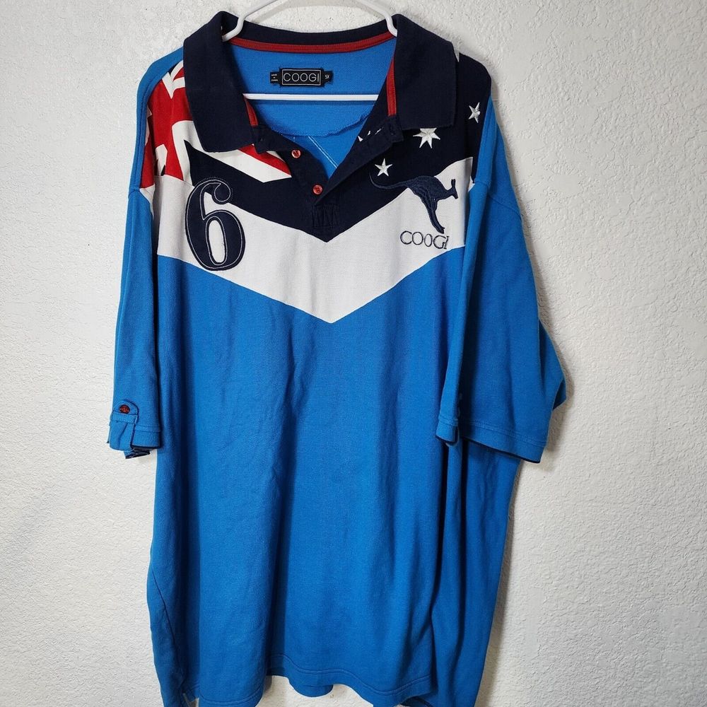 Coogi Shirt Mens 5X Blue Rugby Polo Big Kangaroo Graphic Patch Street Wear 2011